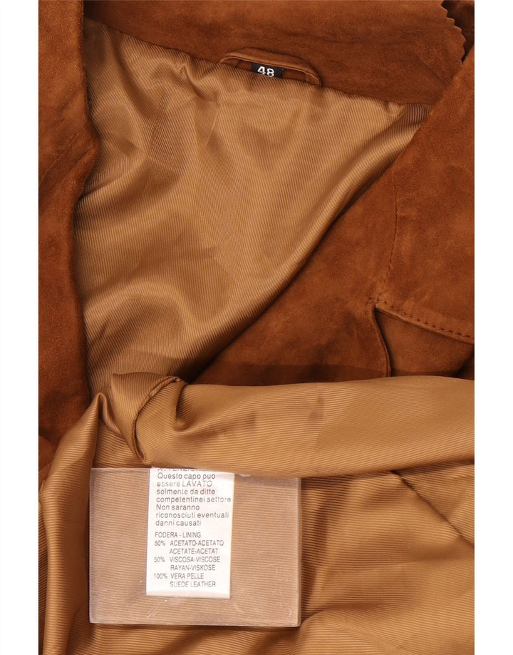 Jaqueta blazer masculina vintage de camurça com 3 botões IT 48 couro marrom médio