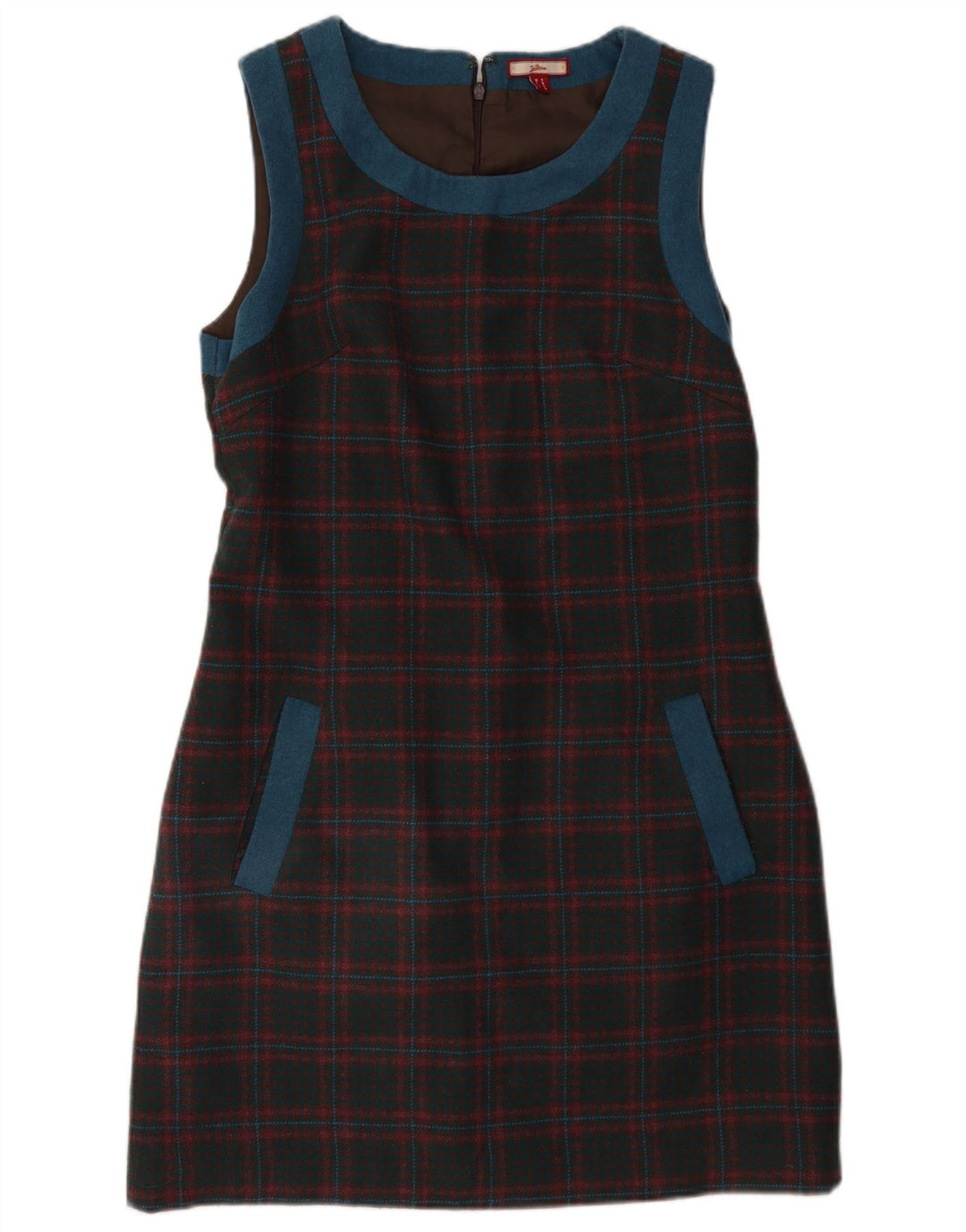 Vestido feminino JOE BROWNS sem mangas com bainha UK 12 poliéster xadrez vermelho médio