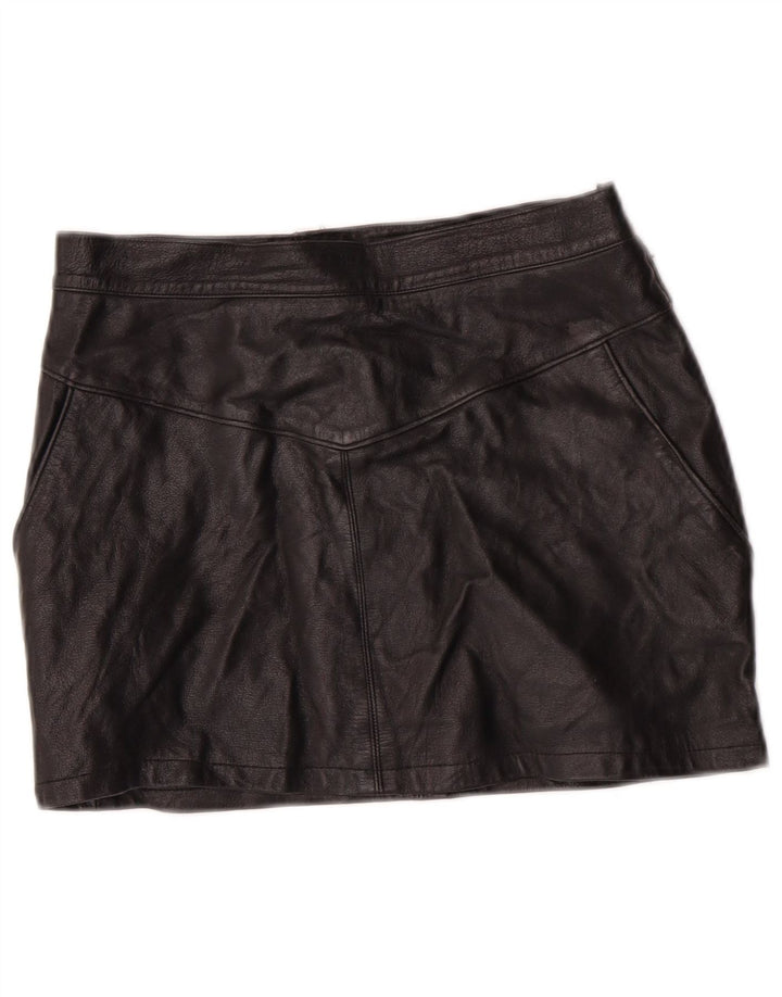 Saia feminina de couro de cintura alta EMBASSY IT 46 grande W26 couro preto