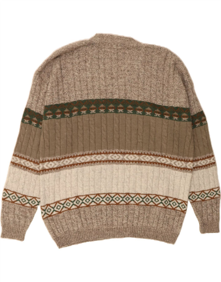 VINTAGE Mens V-Neck Jumper Sweater 2XL Grey Fair Isle Cotton Vintage Vintage and Second-Hand Vintage from Messina Hembry 