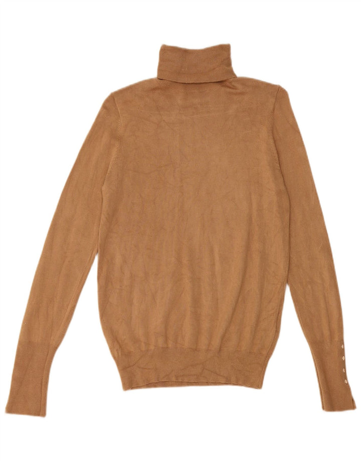Suéter feminino Zara com gola redonda e viscose marrom pequena Reino Unido 10