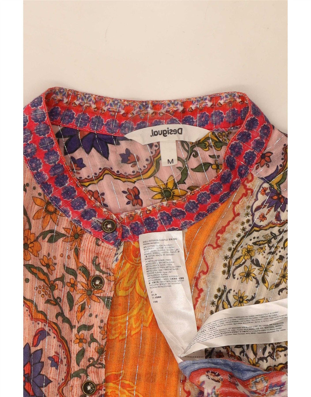 Blusa camisa feminina Desigual Reino Unido 12 algodão paisley médio multicolorido