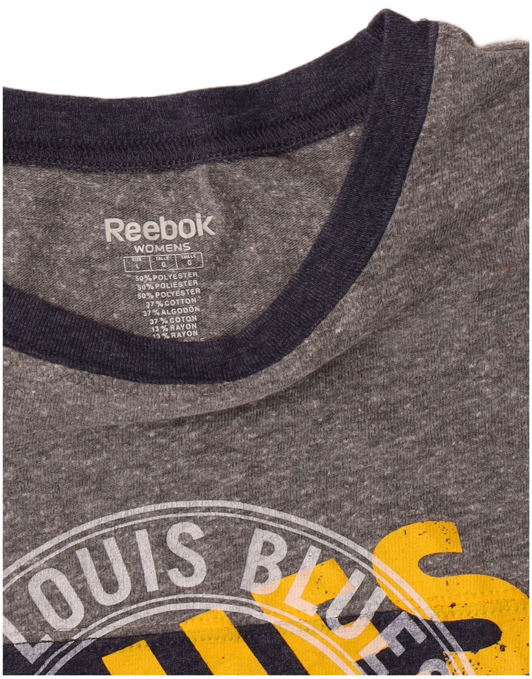 Camiseta feminina Reebok Graphic Top UK 14 grande azul marinho poliéster