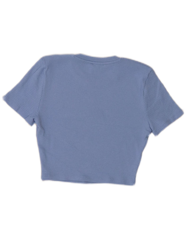 Zara Camiseta Feminina Crop Top UK 12 Algodão Azul Médio