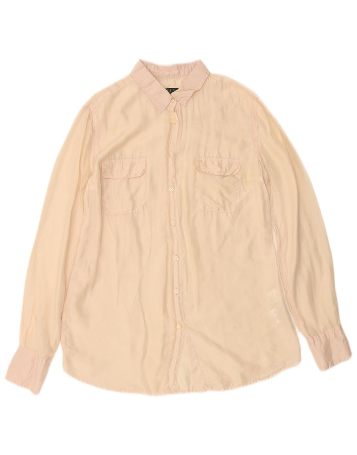 Blusa camisa feminina FRED PERRY Reino Unido 14 grande seda bege