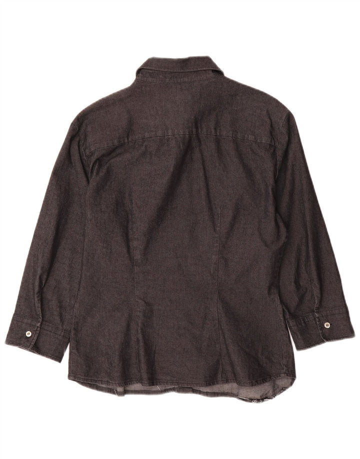 Camisa feminina de manga 3/4 BENETTON Reino Unido 10 pequeno algodão cinza