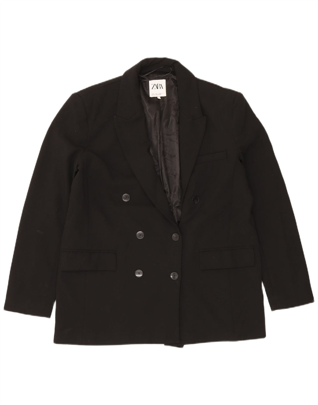 Jaqueta blazer feminina ZARA com peito duplo Reino Unido 16 grande poliéster preto
