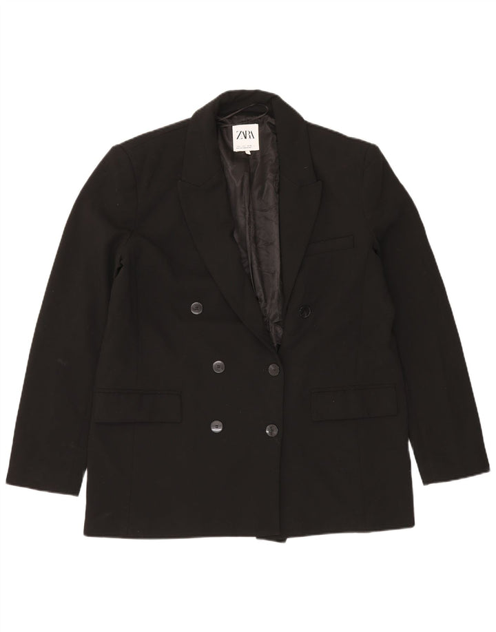 Jaqueta blazer feminina ZARA com peito duplo Reino Unido 16 grande poliéster preto
