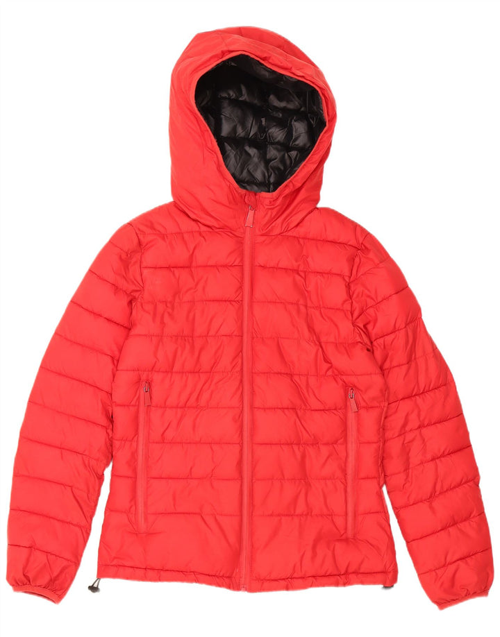 Jaqueta feminina acolchoada com capuz gráfico Pyrex UK 10 poliéster vermelho pequeno