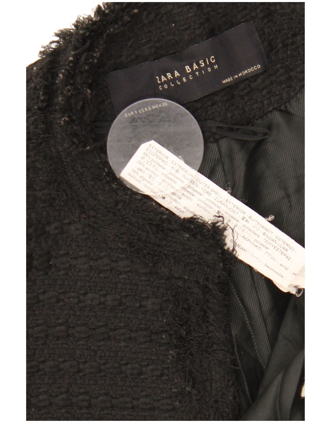 ZARA Womens Longline Open Blazer Jacket UK 10 Pequeno Poliéster Preto