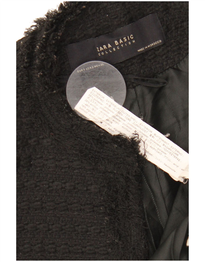 ZARA Womens Longline Open Blazer Jacket UK 10 Pequeno Poliéster Preto