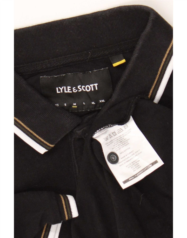 Camisa polo masculina Lyle & Scott de algodão listrado preto médio