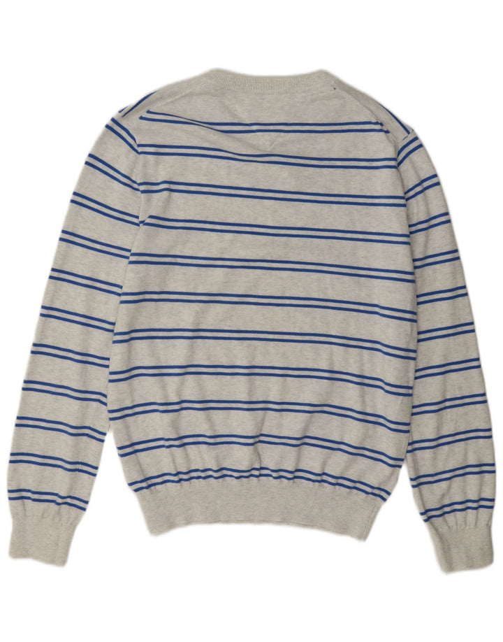 Suéter masculino Tommy Hilfiger com gola redonda e algodão listrado cinza médio