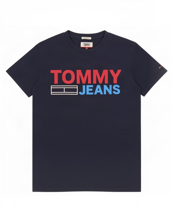 Tommy Hilfiger Camiseta masculina regular fit gráfica top pequeno algodão azul marinho