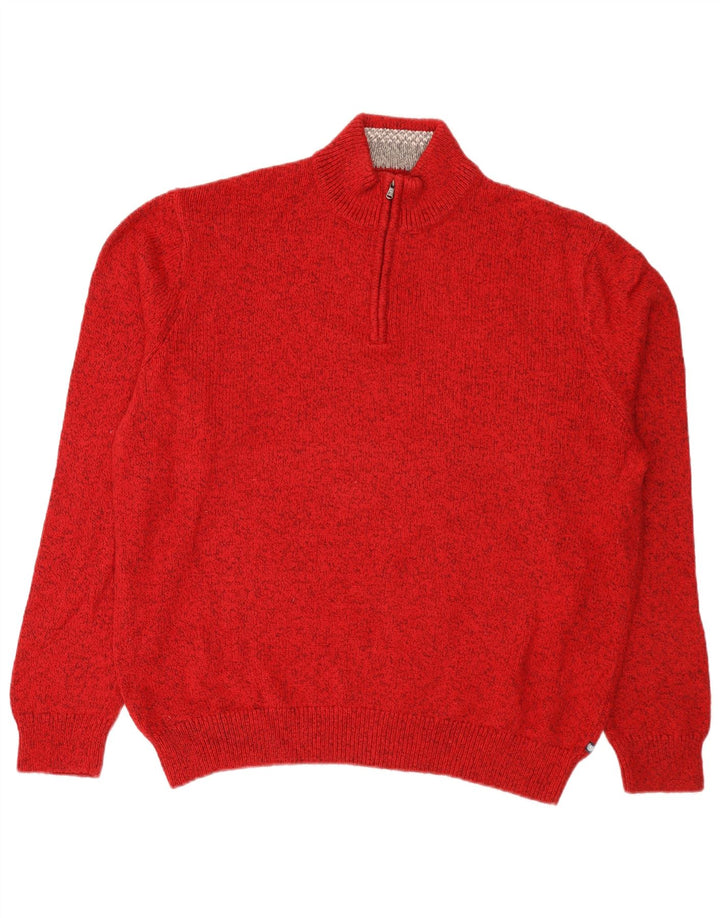 Suéter masculino Chaps com zíper e gola 2XL de algodão manchado vermelho