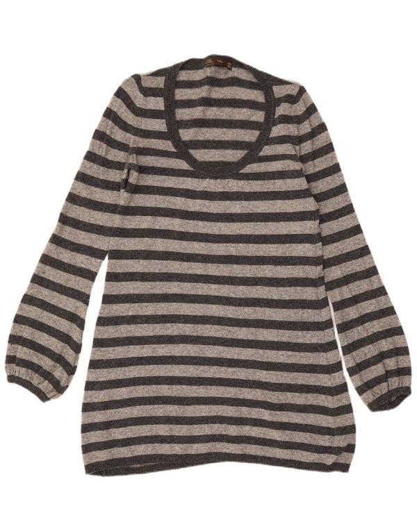 Zara vestido feminino manga comprida jumper UK 12 lã listrada cinza médio