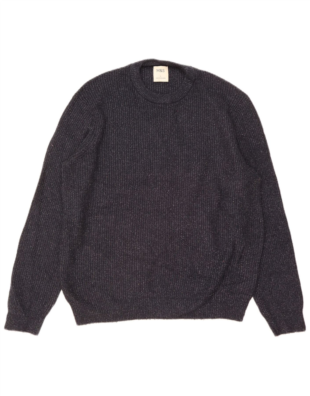 Suéter masculino Marks & Spencer com gola redonda grande azul marinho manchado