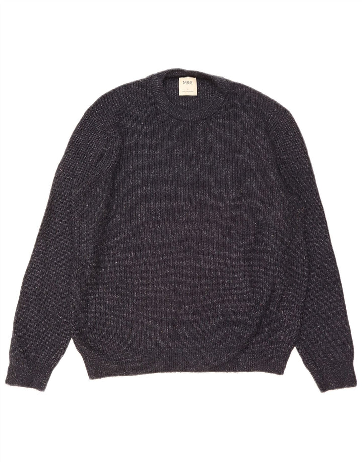 Suéter masculino Marks & Spencer com gola redonda grande azul marinho manchado