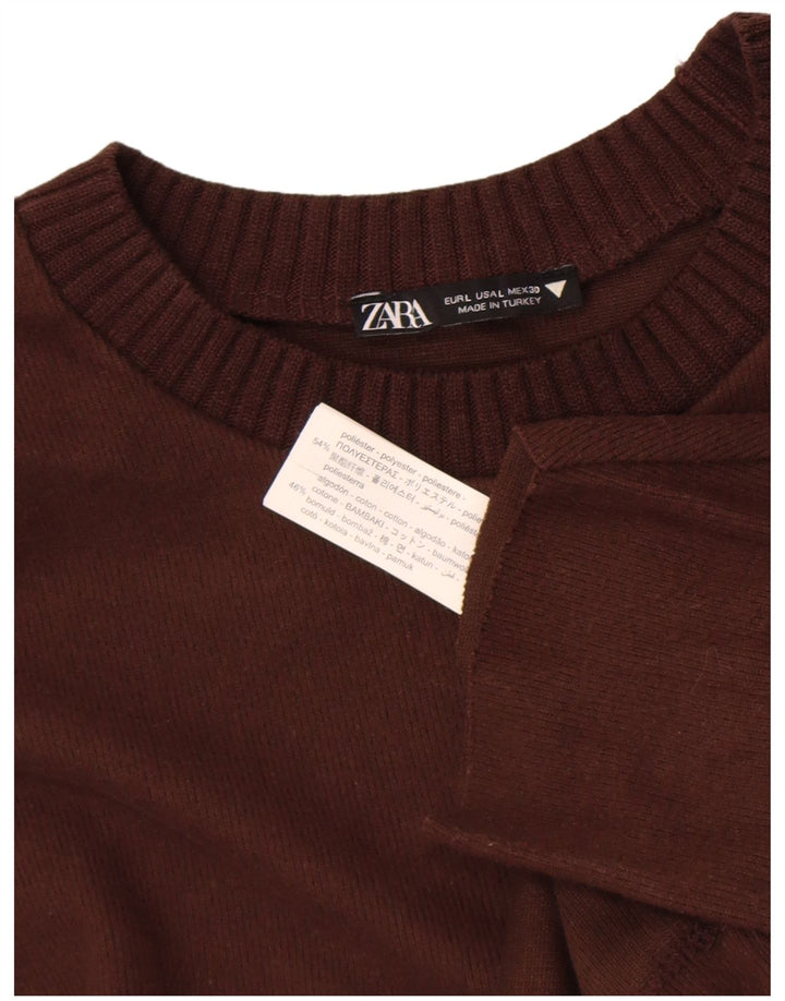Zara Suéter feminino com gola canoa e gola redonda Reino Unido 16 grande poliéster marrom