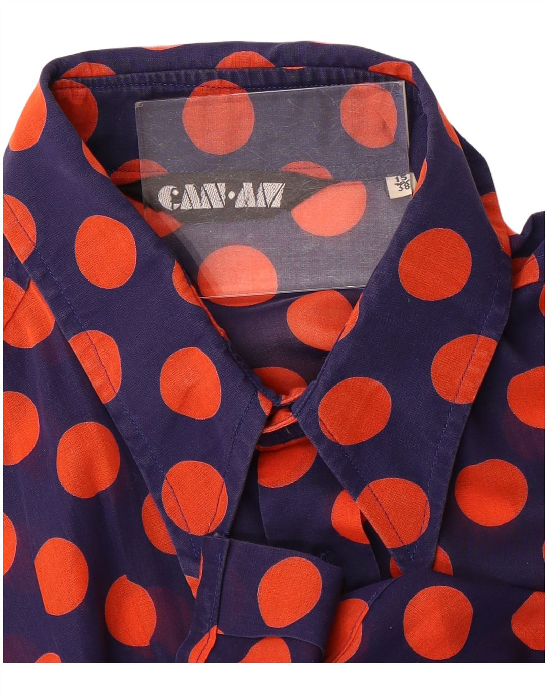 Can Am camisa masculina transparente tamanho 15 38 bolinhas azul marinho médio