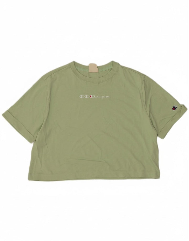 Camiseta feminina Champion Crop Graphic UK 14 algodão verde médio