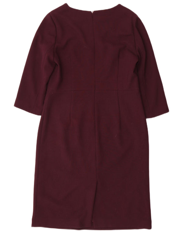 Vestido feminino Hobbs manga 3/4 com bainha UK 14 grande poliéster cor de vinho