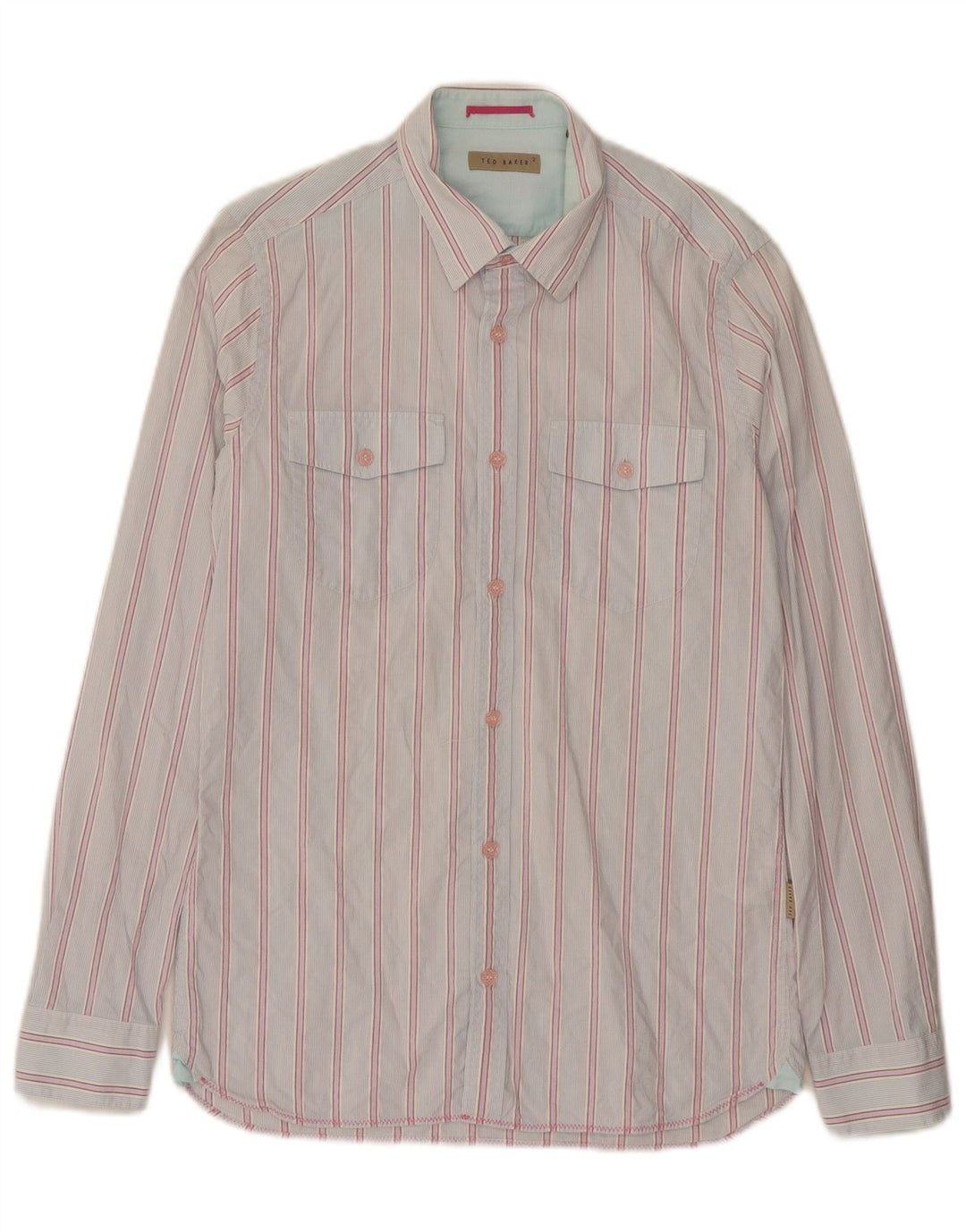 Camisa masculina TED BAKER pequena listrada rosa de algodão