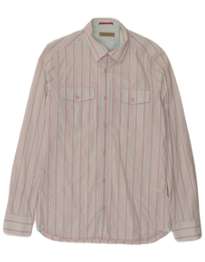 Camisa masculina TED BAKER pequena listrada rosa de algodão