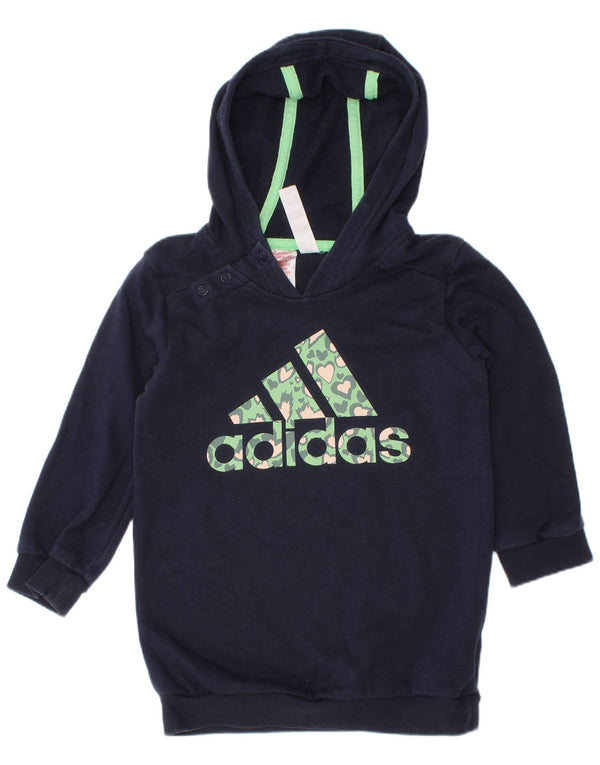 Suéter com capuz gráfico Adidas para meninas de 18 a 24 meses algodão azul marinho