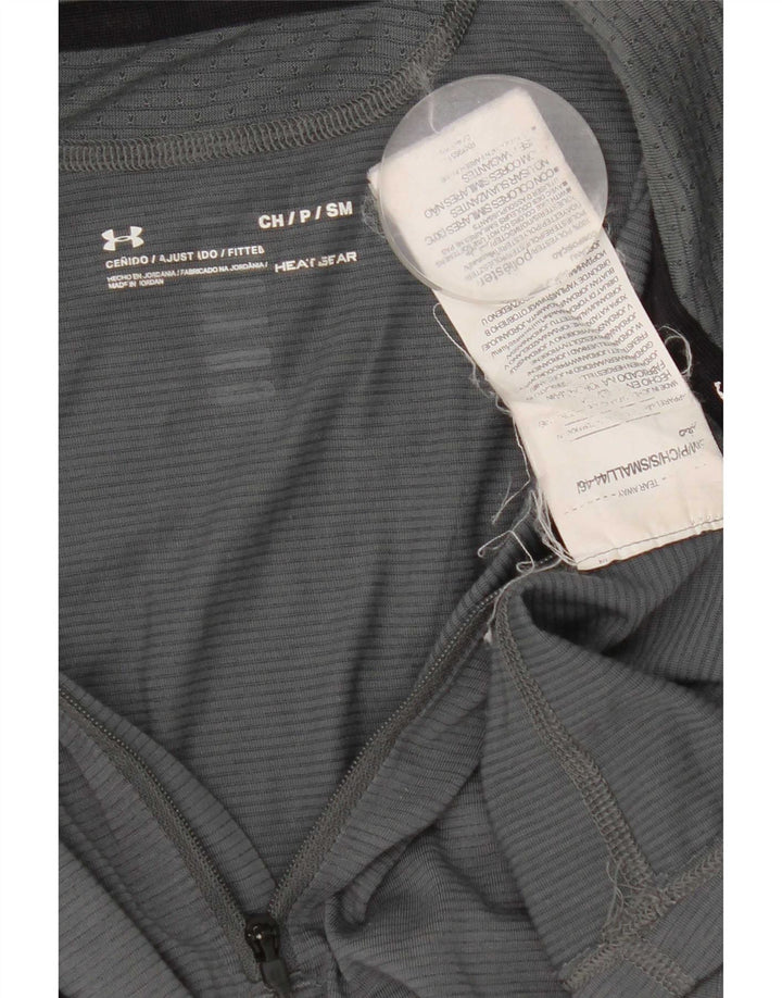 Under Armour Masculino Heat Gear Zip Neck Top Manga Longa Pequena Cinza Poliéster