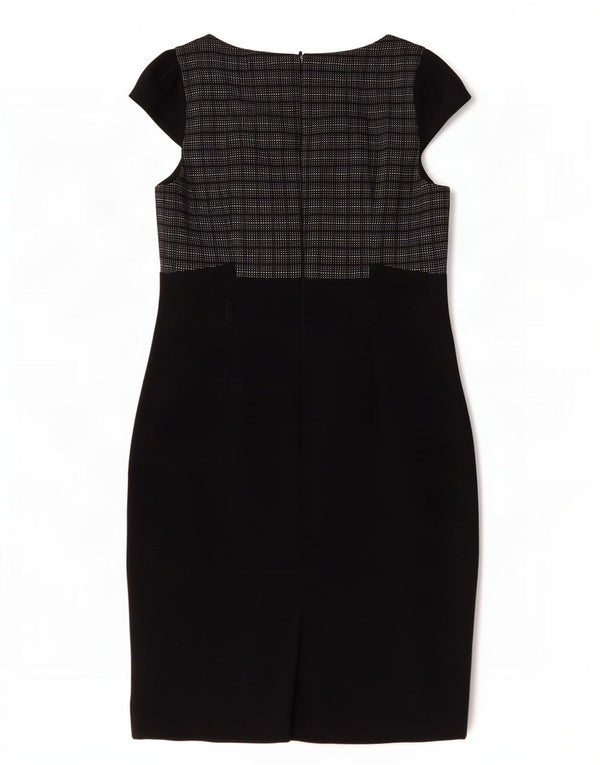 Vestido bainha feminino Marks & Spencer Reino Unido 14 poliéster xadrez preto médio