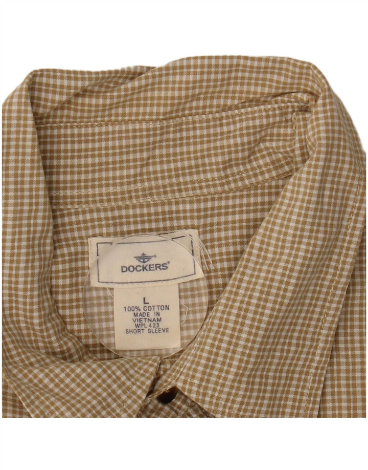 DOCKERS Camisa masculina de manga curta grande algodão xadrez bege