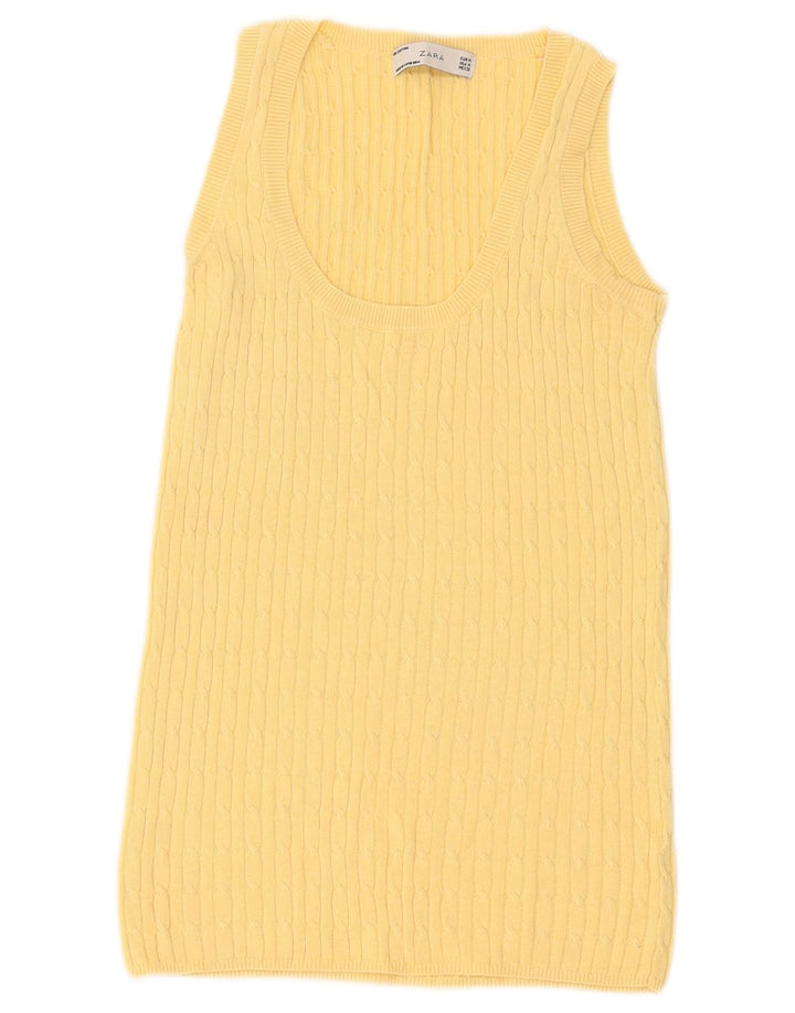 Zara Womens Vest Tank Top UK 12 Médio Algodão Amarelo