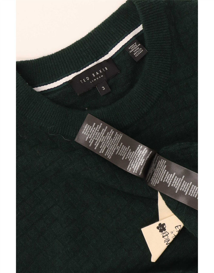 Suéter masculino Ted Baker com gola redonda tamanho 3 poliéster verde médio