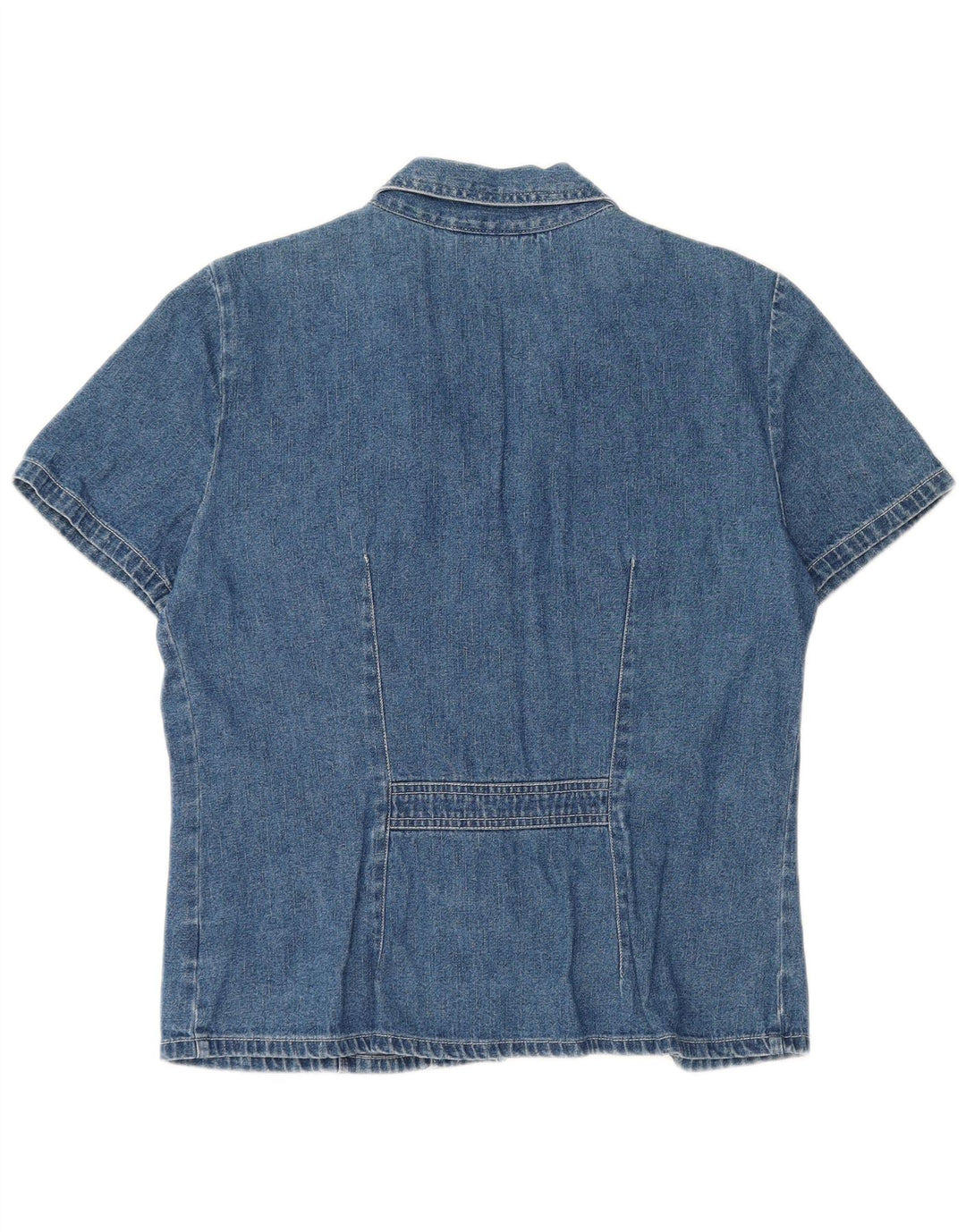 DRESS BARN Camisa jeans feminina de manga curta EUA 8 algodão azul médio