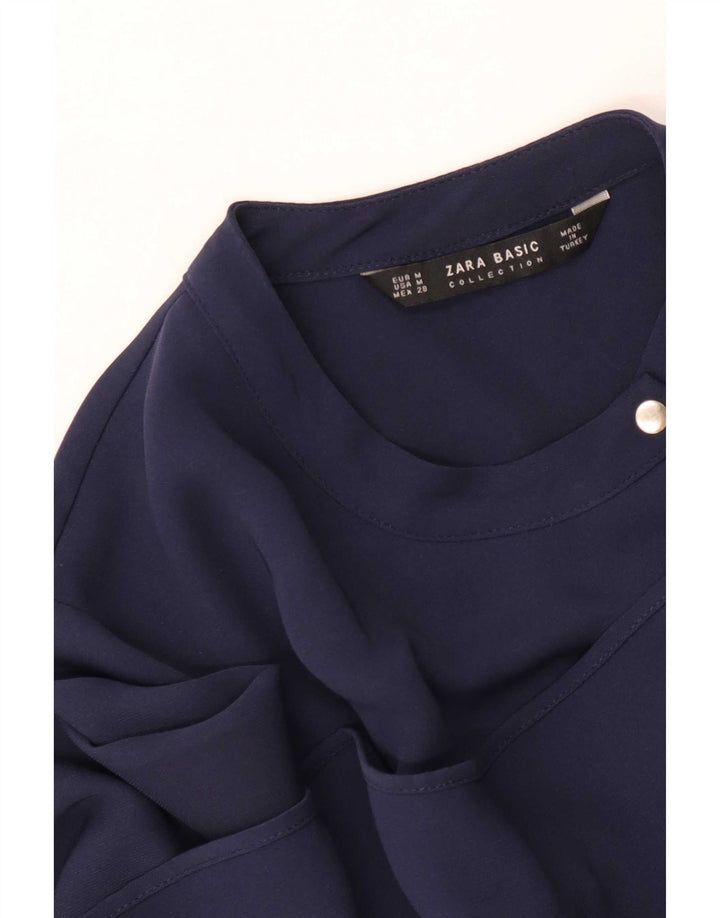 Blusa feminina de manga comprida Zara Top UK 12 Médio Azul Marinho