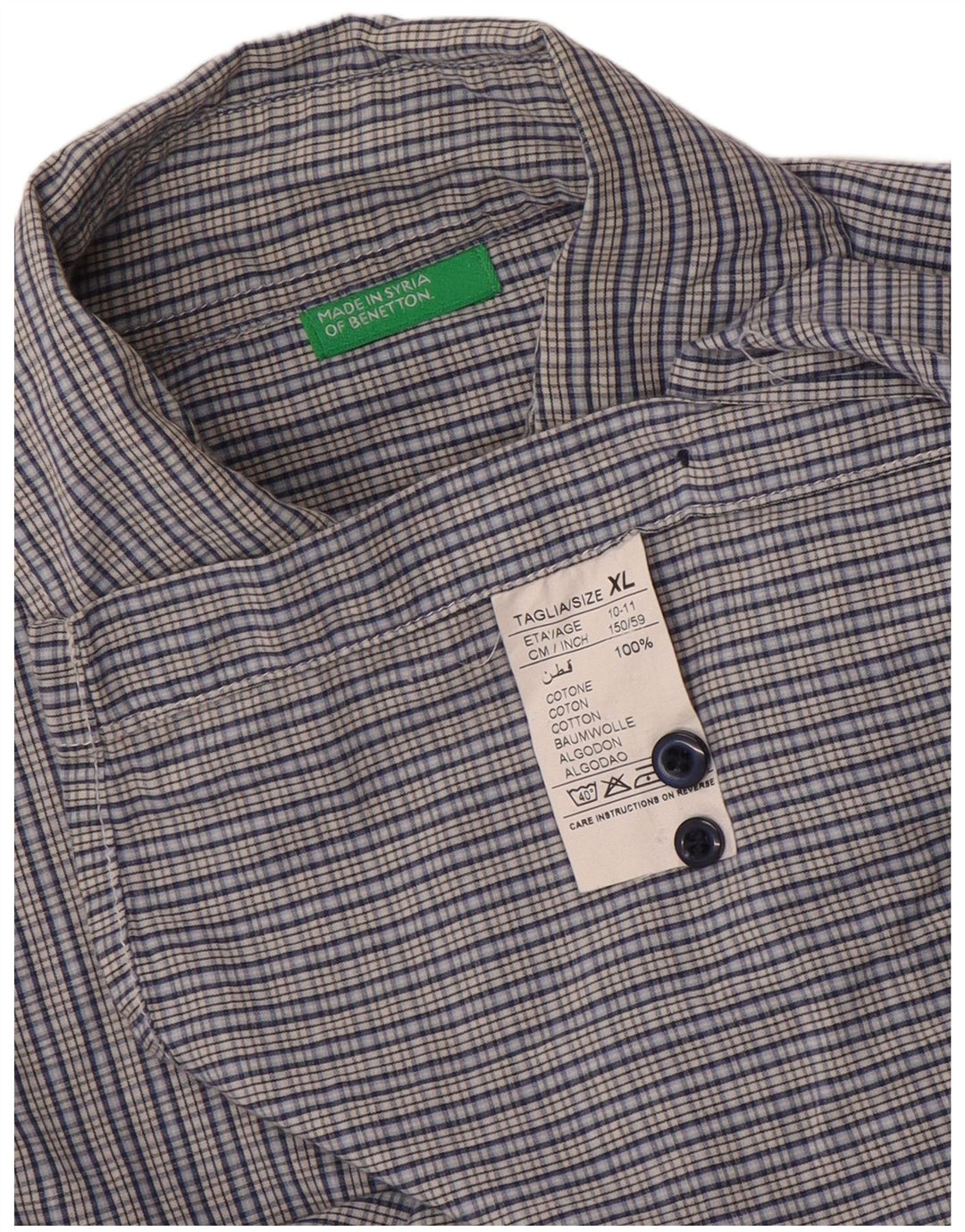 Camisa Benetton Boys 10-11 Anos XL Azul Algodão Guingão