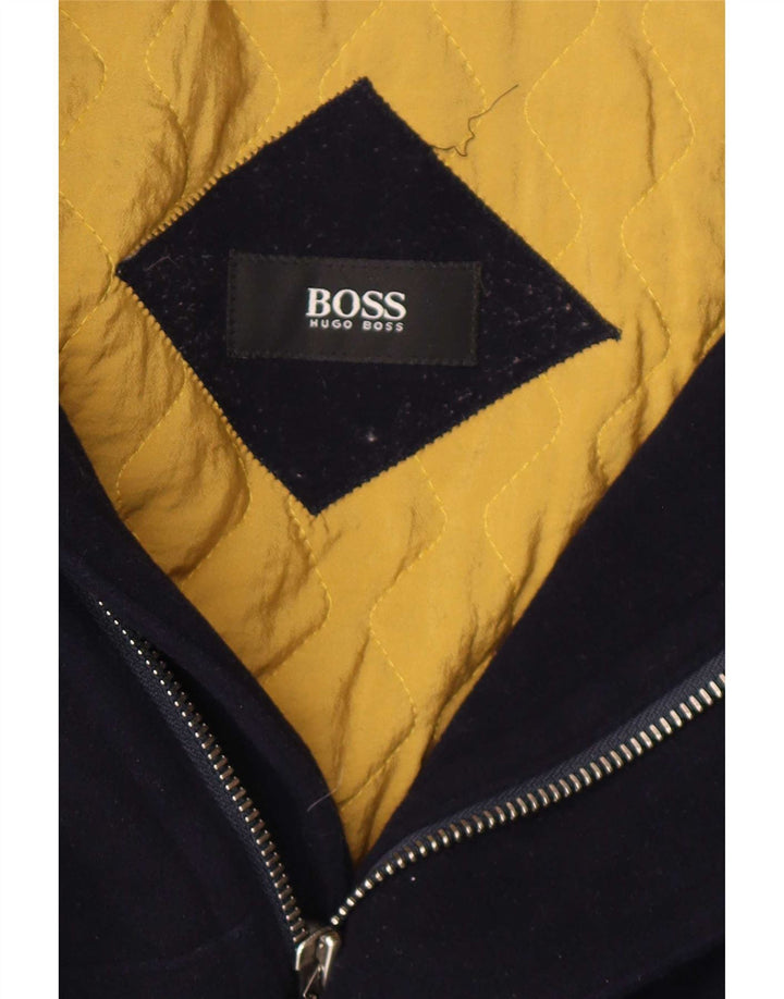 Jaqueta bomber masculina Hugo Boss IT 48 lã azul marinho médio