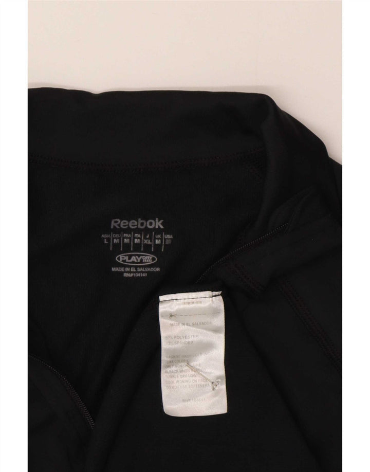 Reebok Womens Zip Neck Pullover Treino Top UK 12 Médio Preto Poliéster