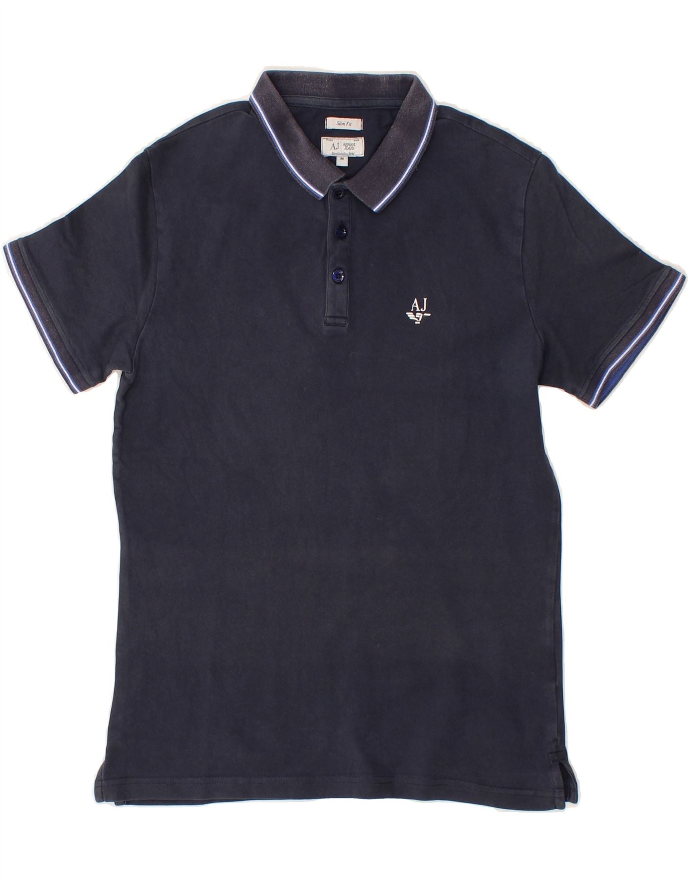 ARMANI Mens Slim Fit Polo Shirt Medium Navy Blue Vintage Armani and Second-Hand Armani from Messina Hembry 