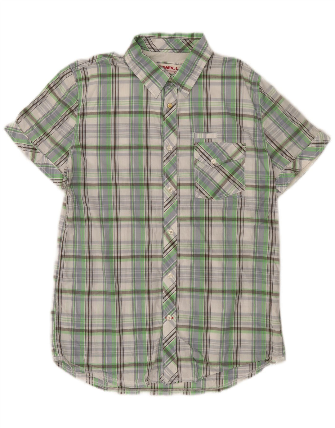 Camisa masculina de manga curta O'Neill, grande, verde, xadrez, algodão