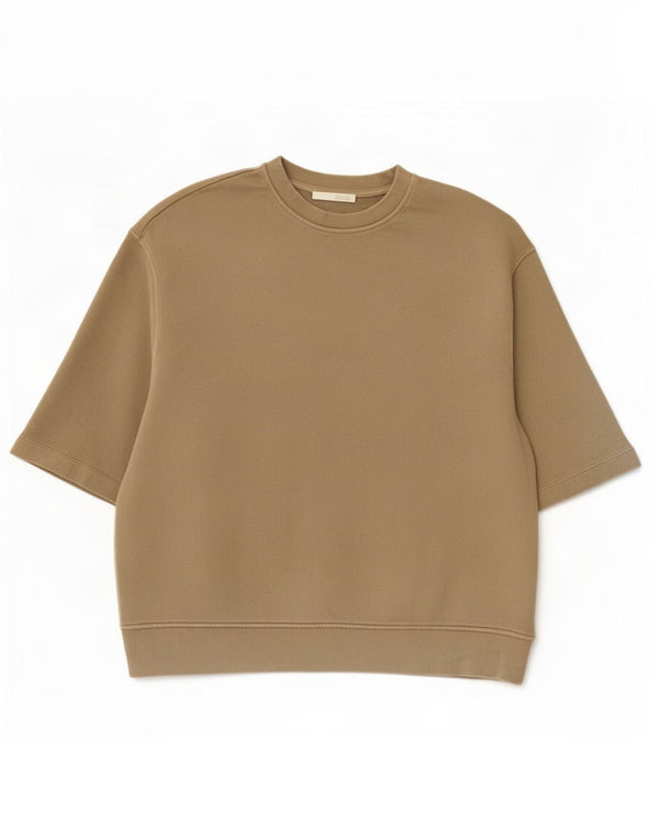 Camiseta masculina Zara Top grande de algodão cáqui