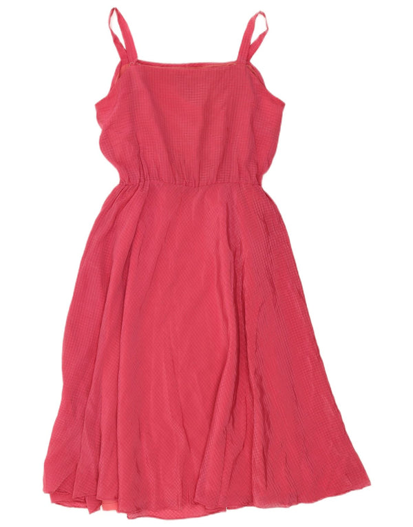 Vestido de verão feminino vintage Reino Unido 12 xadrez rosa médio