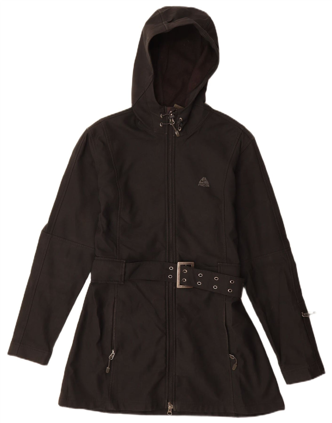 Jaqueta corta-vento feminina com capuz NIKE UK 12 poliéster preto médio