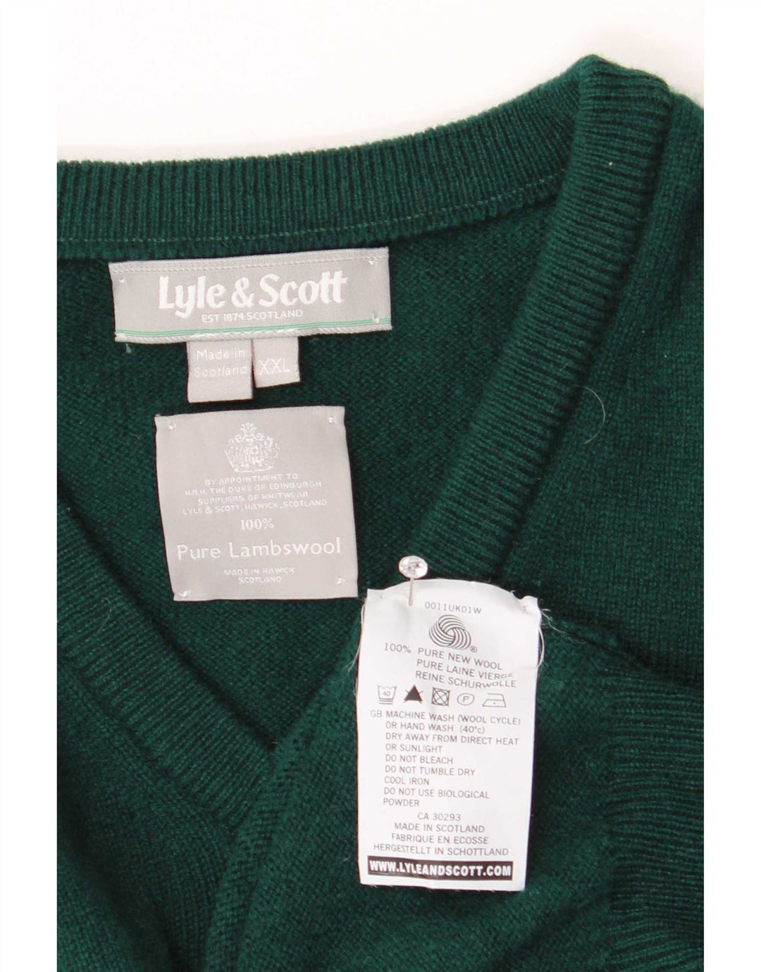 Lyle & Scott Suéter masculino com decote em V 2XL lã verde
