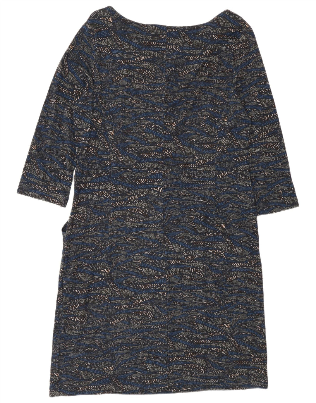Vestido básico feminino White Stuff com estampa abstrata manga 3/4 Reino Unido 14 grande azul