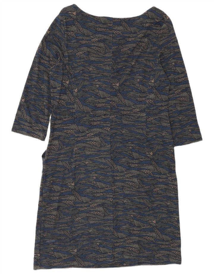 Vestido básico feminino White Stuff com estampa abstrata manga 3/4 Reino Unido 14 grande azul