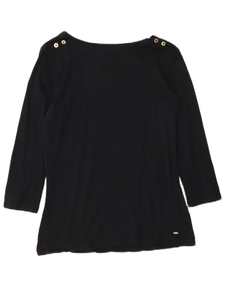 Tommy Hilfiger Top feminino manga 3/4 UK 12 médio algodão preto