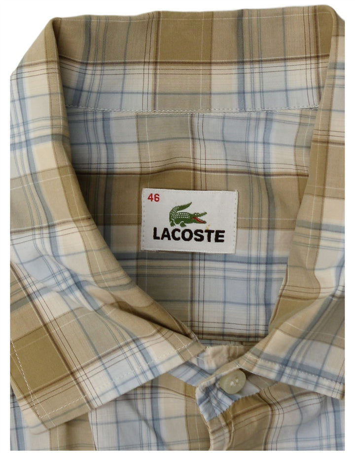 Camisa masculina de manga curta LACOSTE tamanho 46 2XL cáqui xadrez