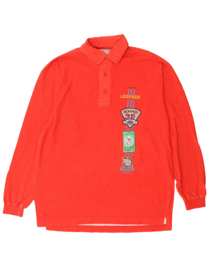 Camisa polo masculina United Cotton gráfica de manga comprida vermelha média